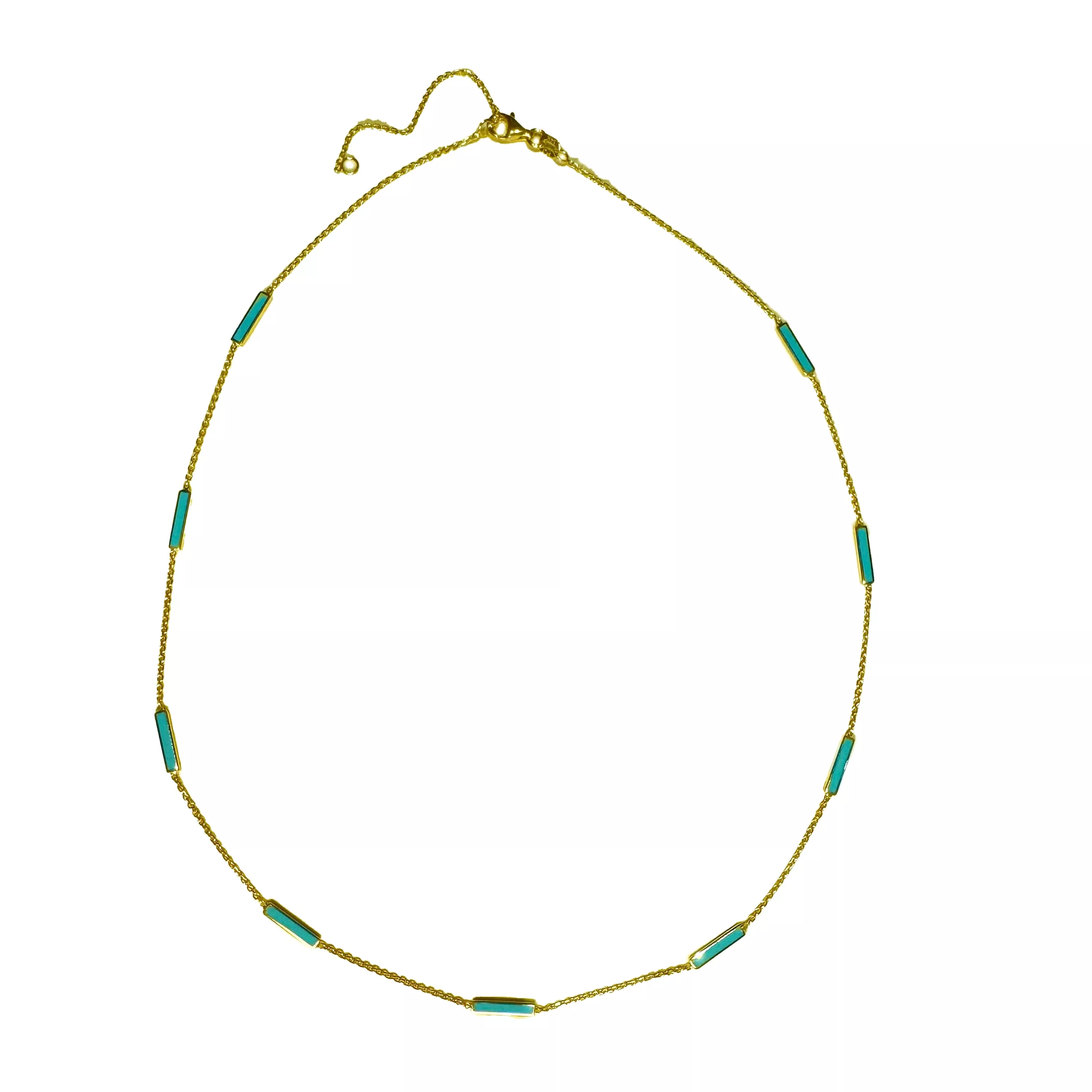 14K Turquoise Blue Enamel Bar Chain Necklace