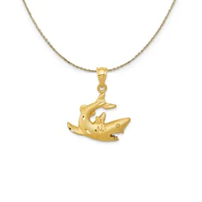 14k Yellow Gold Diamond-Cut & Satin 2D Shark Necklace