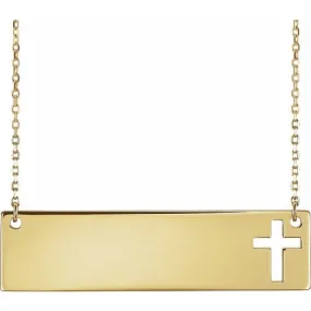 14K Yellow Pierced Cross Engravable Bar 16-18 Necklace 86531N