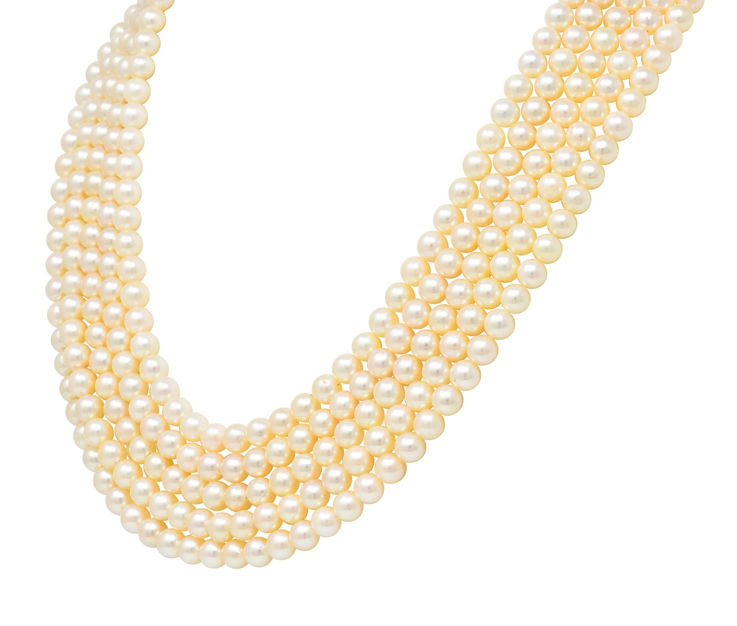 1960's Pearl Sapphire 18 Karat White Gold Five Strand Necklace