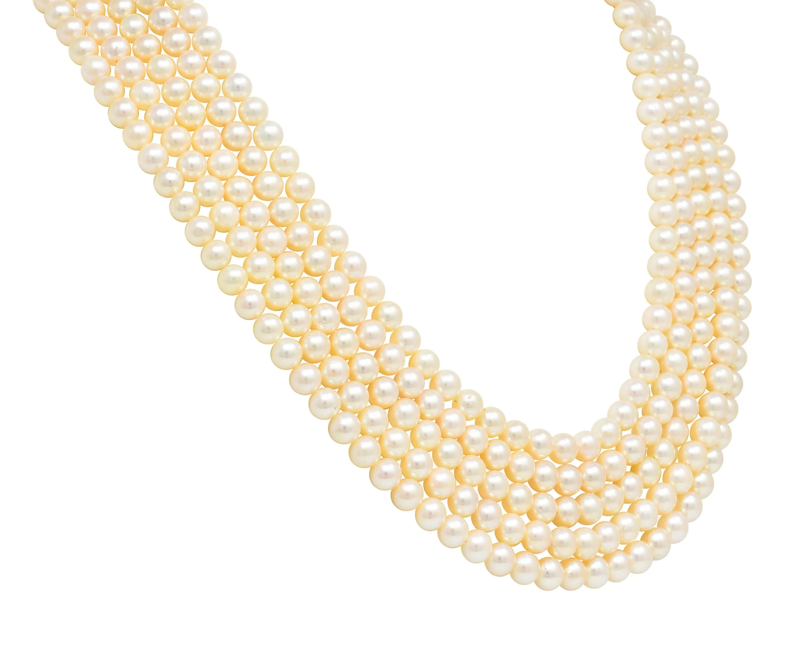 1960's Pearl Sapphire 18 Karat White Gold Five Strand Necklace