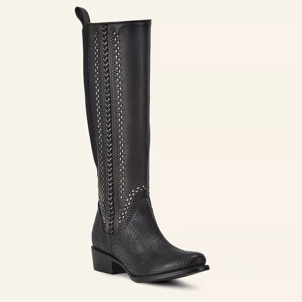 1X4IPH - Cuadra black casual fashion python skin stitched tall boots for women