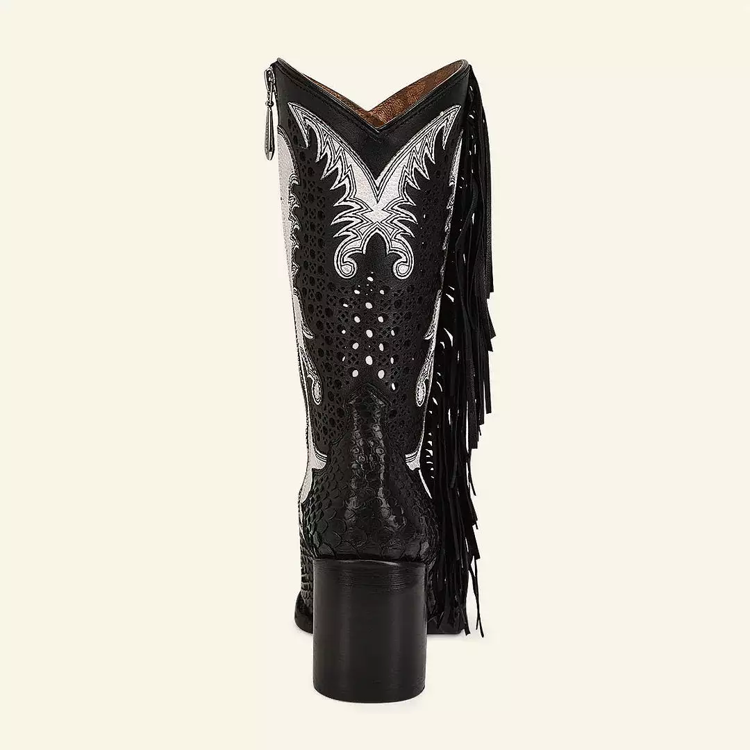 4Q09PH - Cuadra black western fashion python skin boots for women