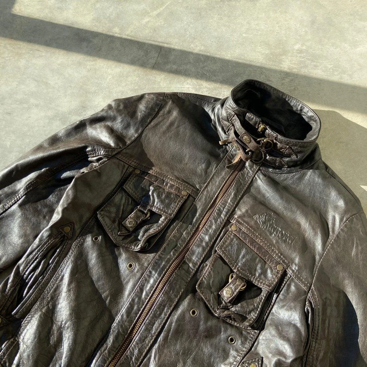 90'S BROWN LEATHER JACKET - M