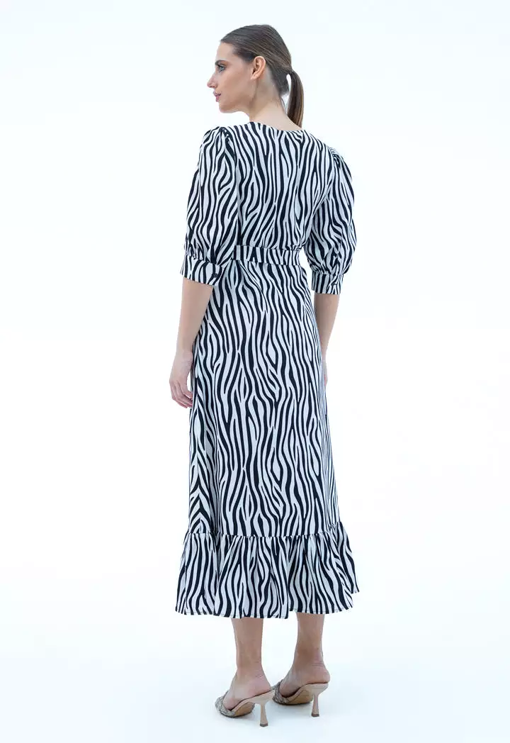 All Over Zebra Printed Dress With Belt