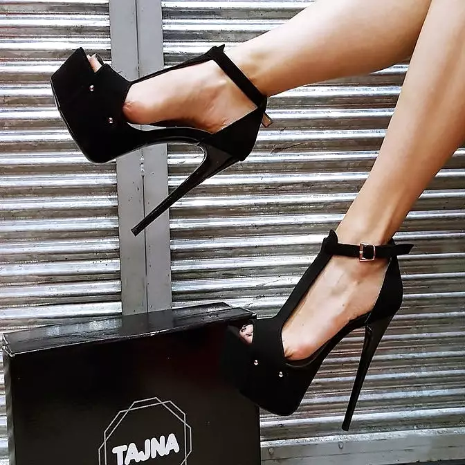 Black Faux Suede Upright Stap Platform Heels