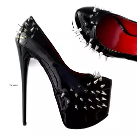 Black Gloss Spike Studded Fetish Heels