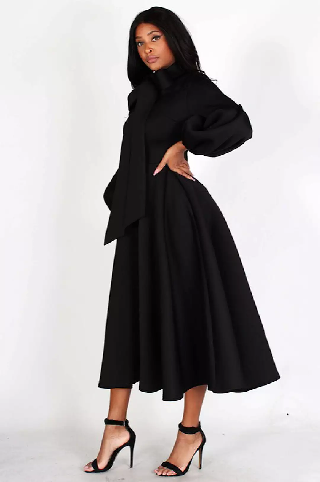 Black Necktie Mid Length Dress