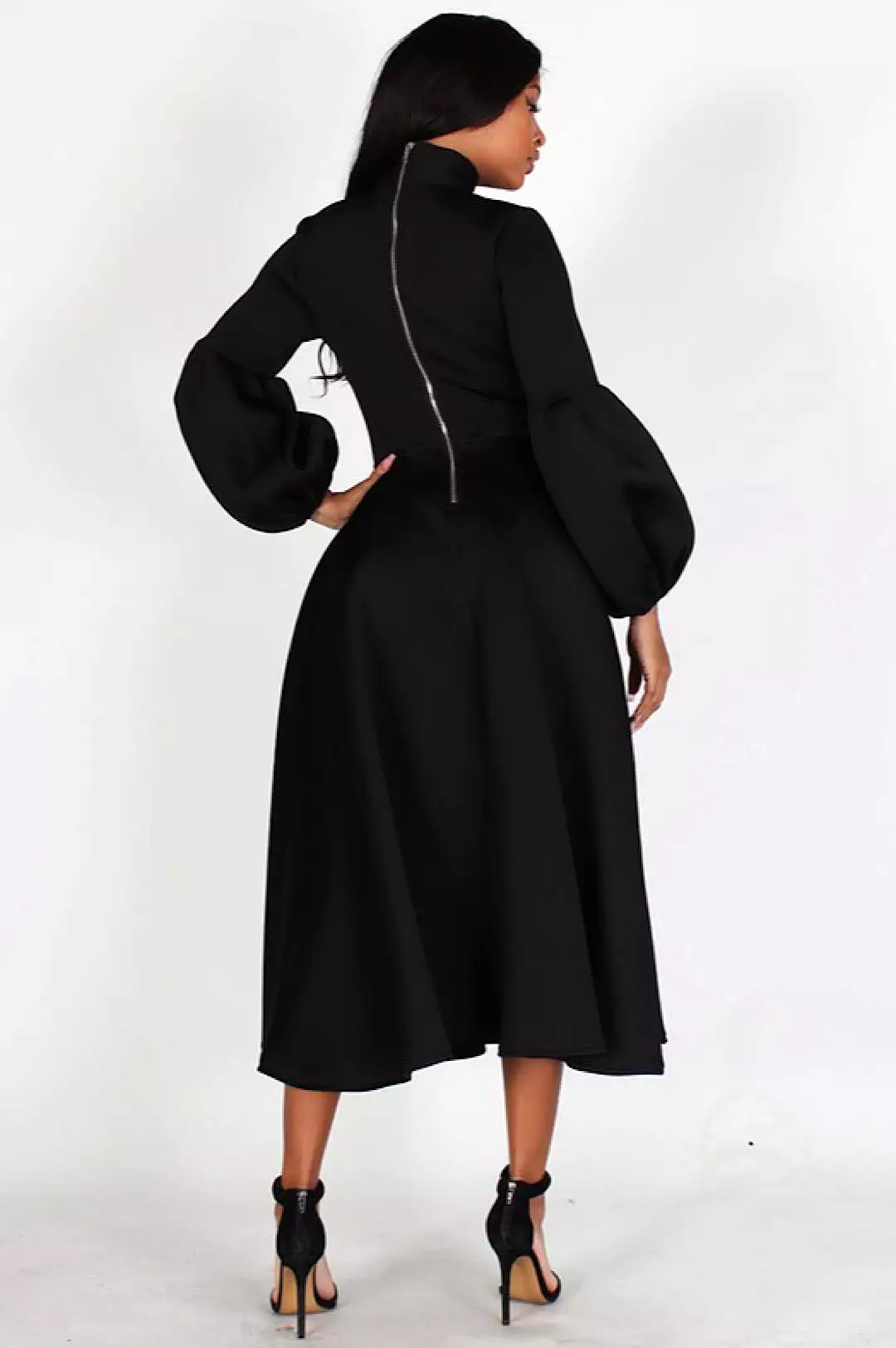 Black Necktie Mid Length Dress