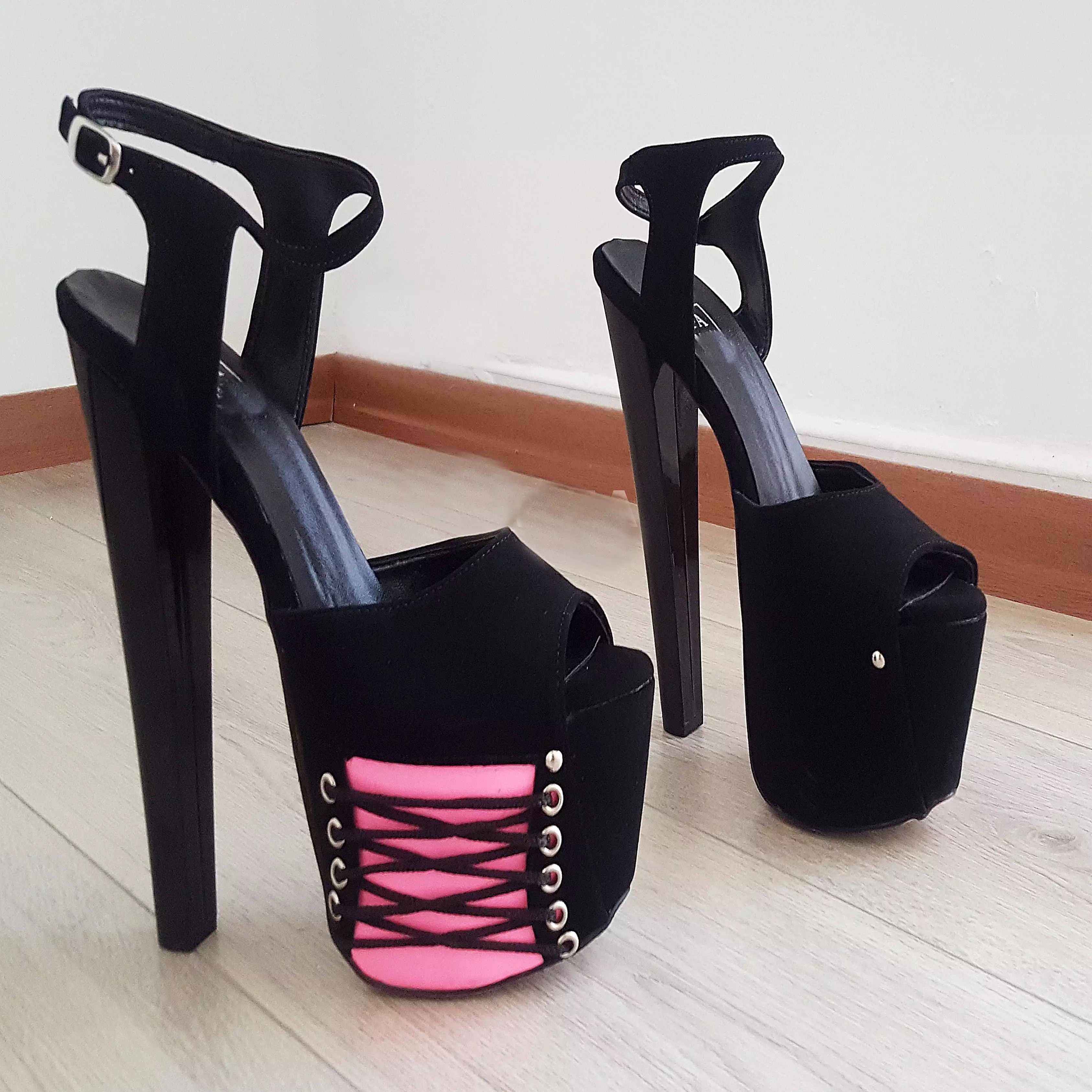 Black Pink Suede 19 cm Platform Heels