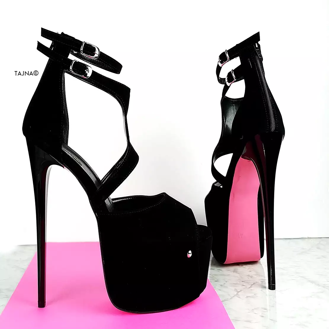 Black Suede Designer Strap Heels