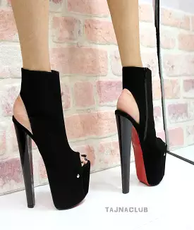 Black Zipper Peep toe Platform High Red Heels