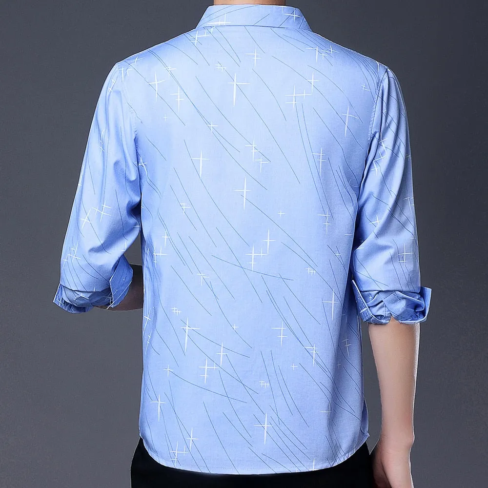 Casual Korean Fashion Square Collar Long Sleeve Luxury Shirt for Men