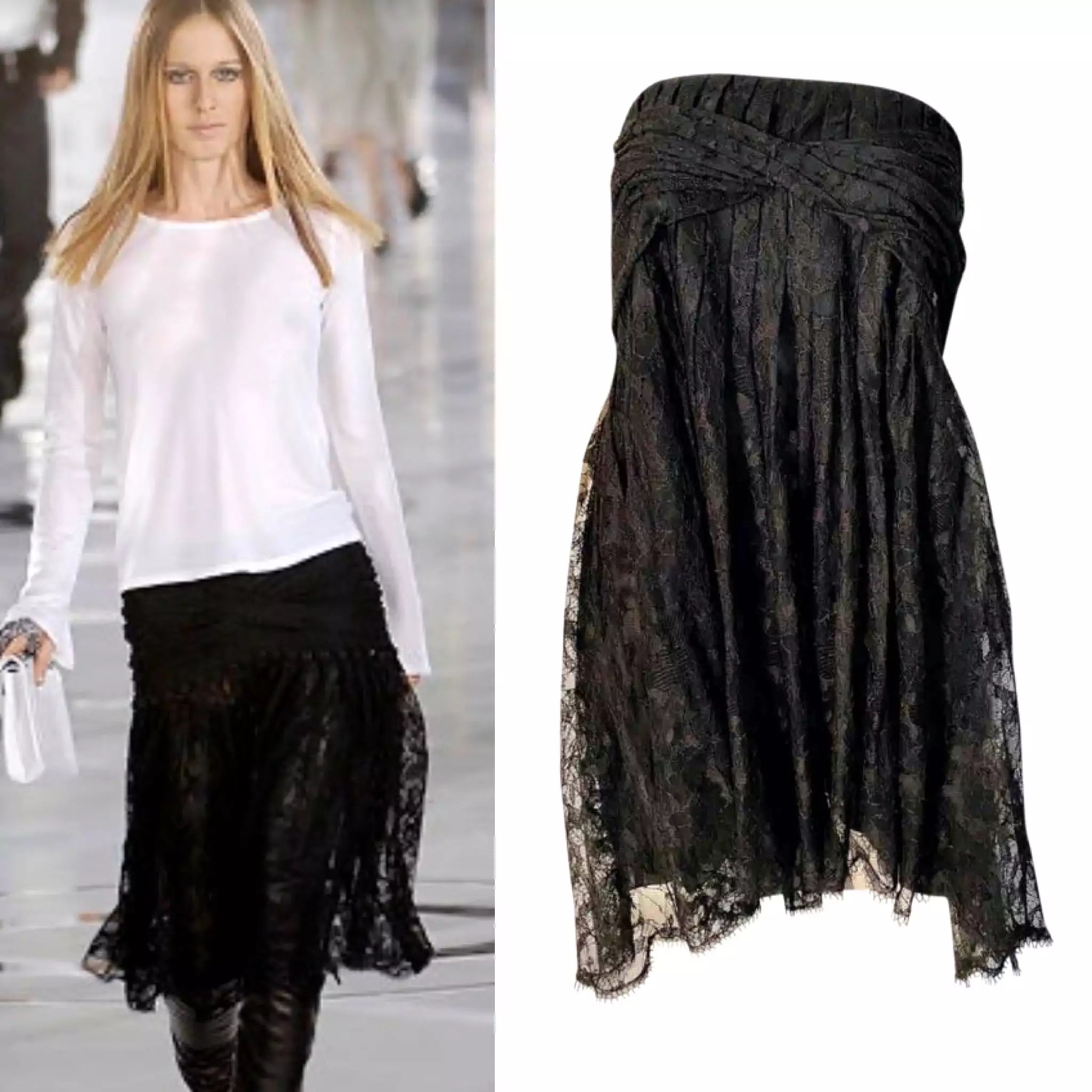 Chanel 05A, 2005 Fall Black Lace Dress/Skirt FR 38