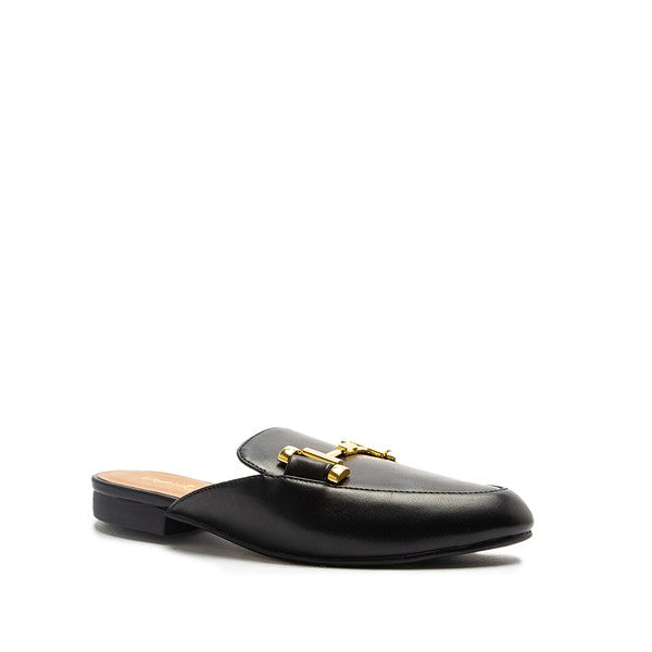 Clara Gold Buckle Mules - Black