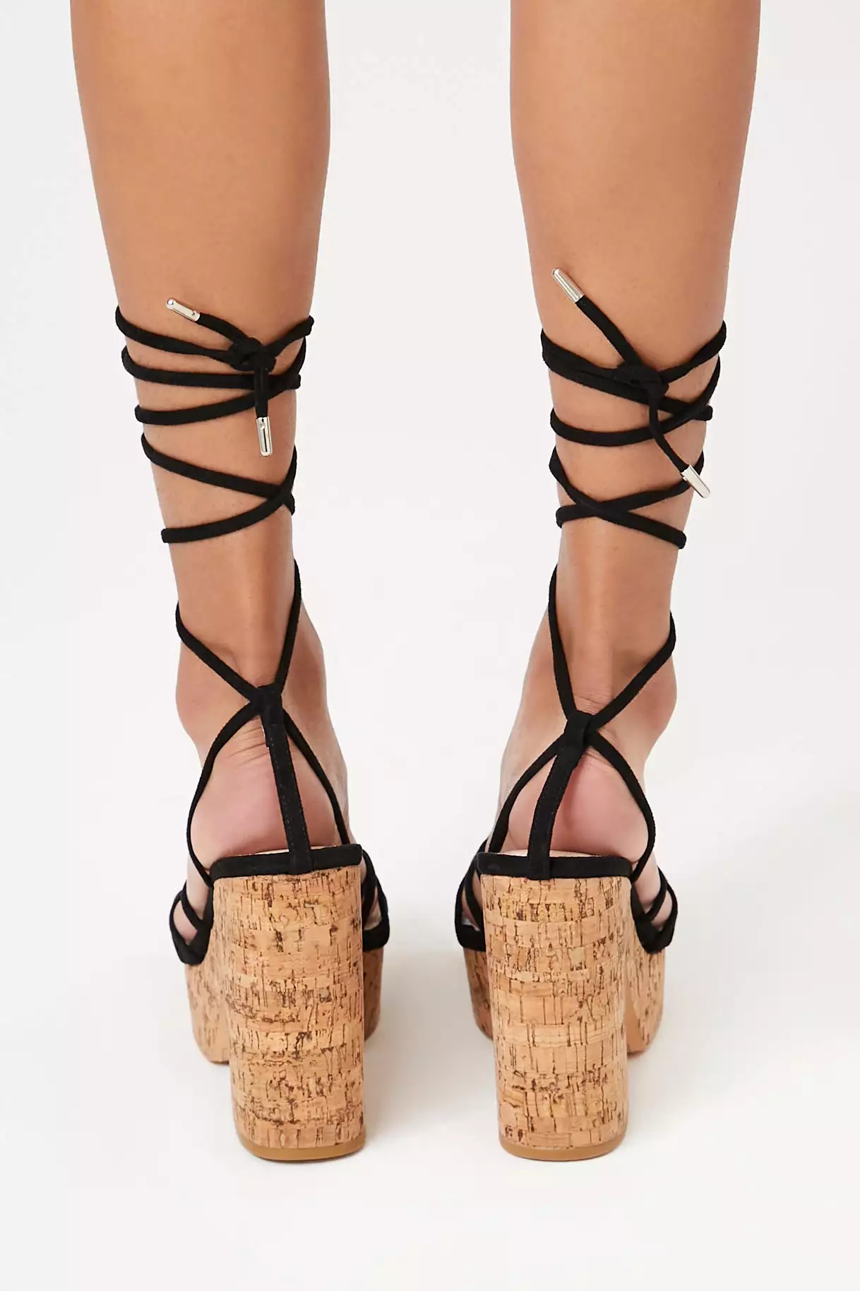 Cork Platform Lace-Up Heels