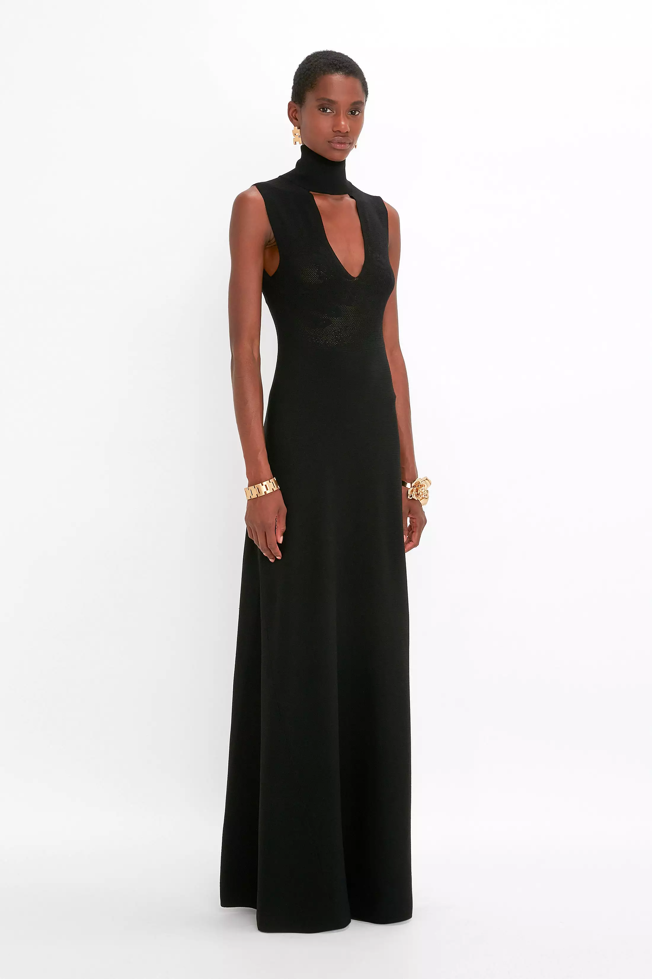 Cut Out Front Floor-Length Dress In Black