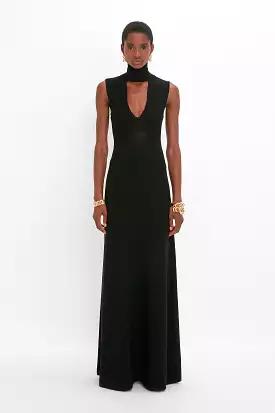 Cut Out Front Floor-Length Dress In Black