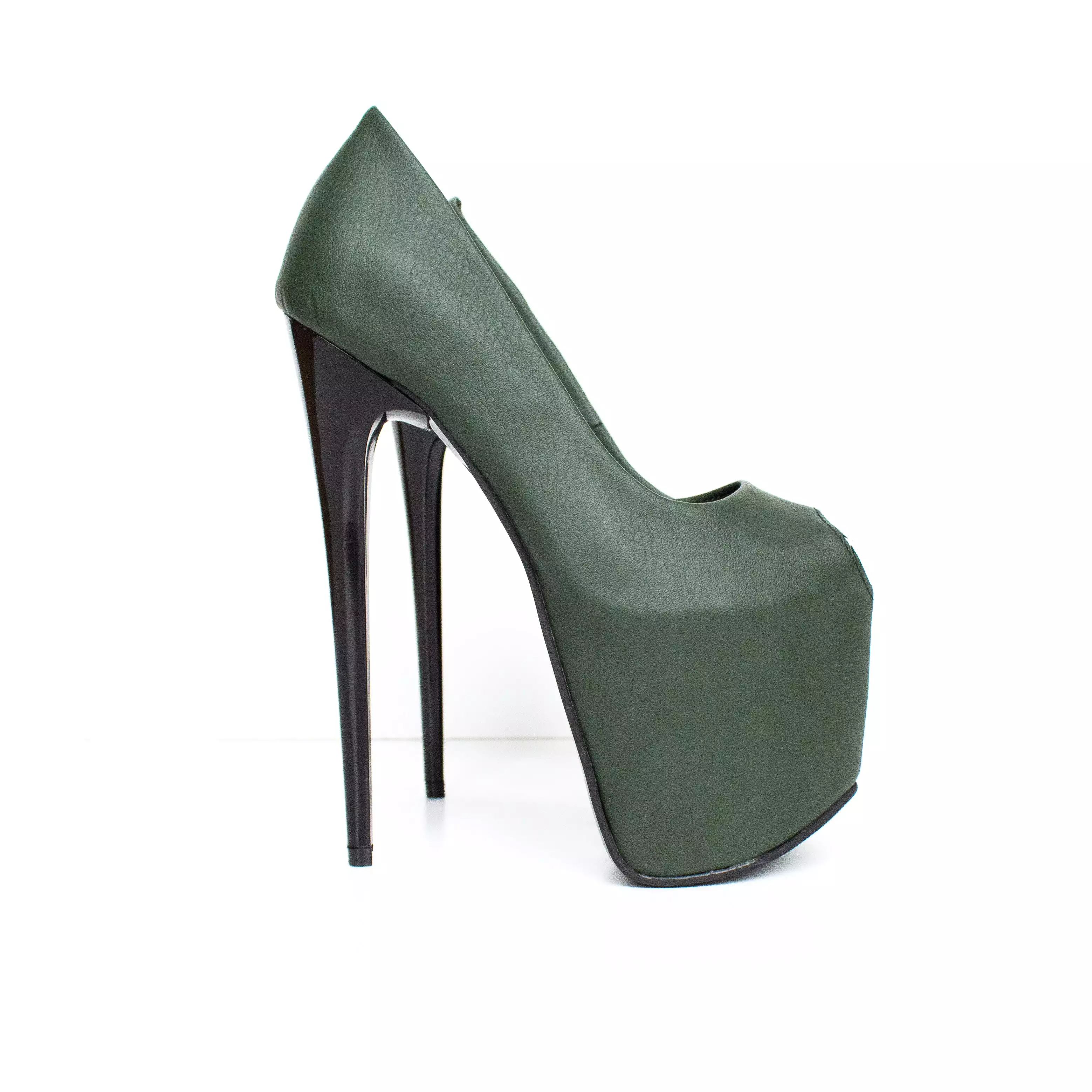 Deep Green Peep Toe Platform Heels