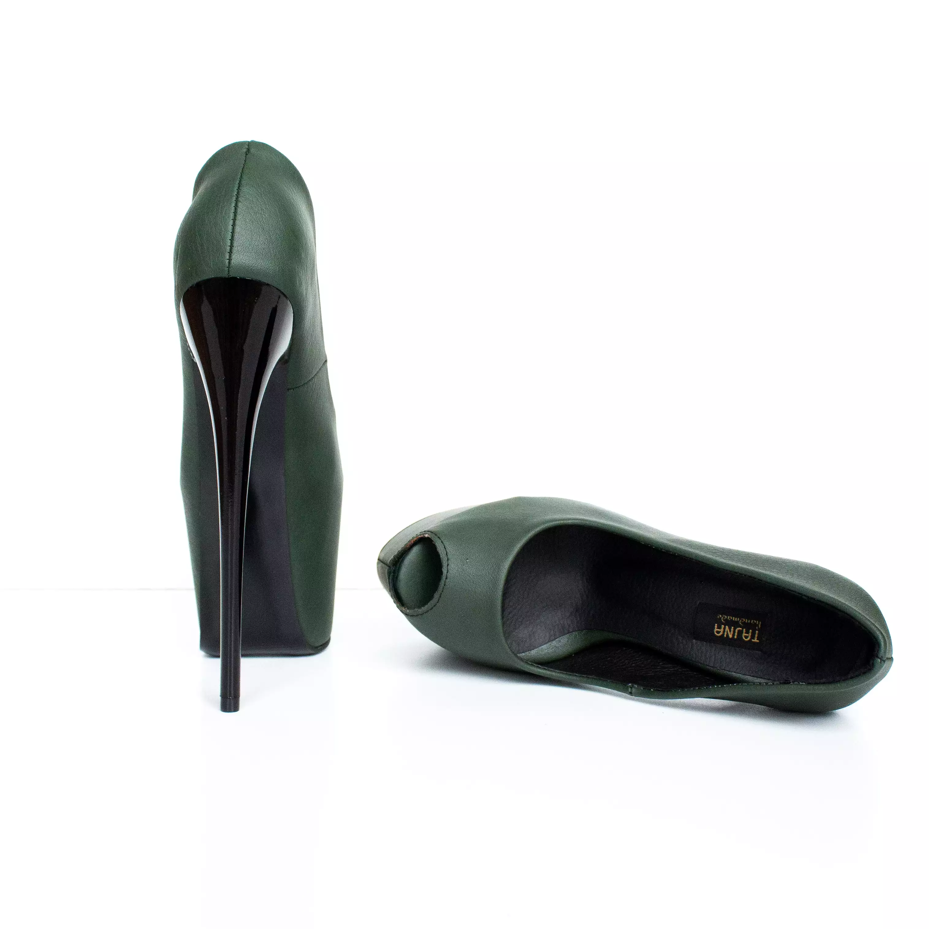 Deep Green Peep Toe Platform Heels