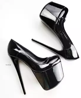 Double Black Gloss High Heel Platform Heels