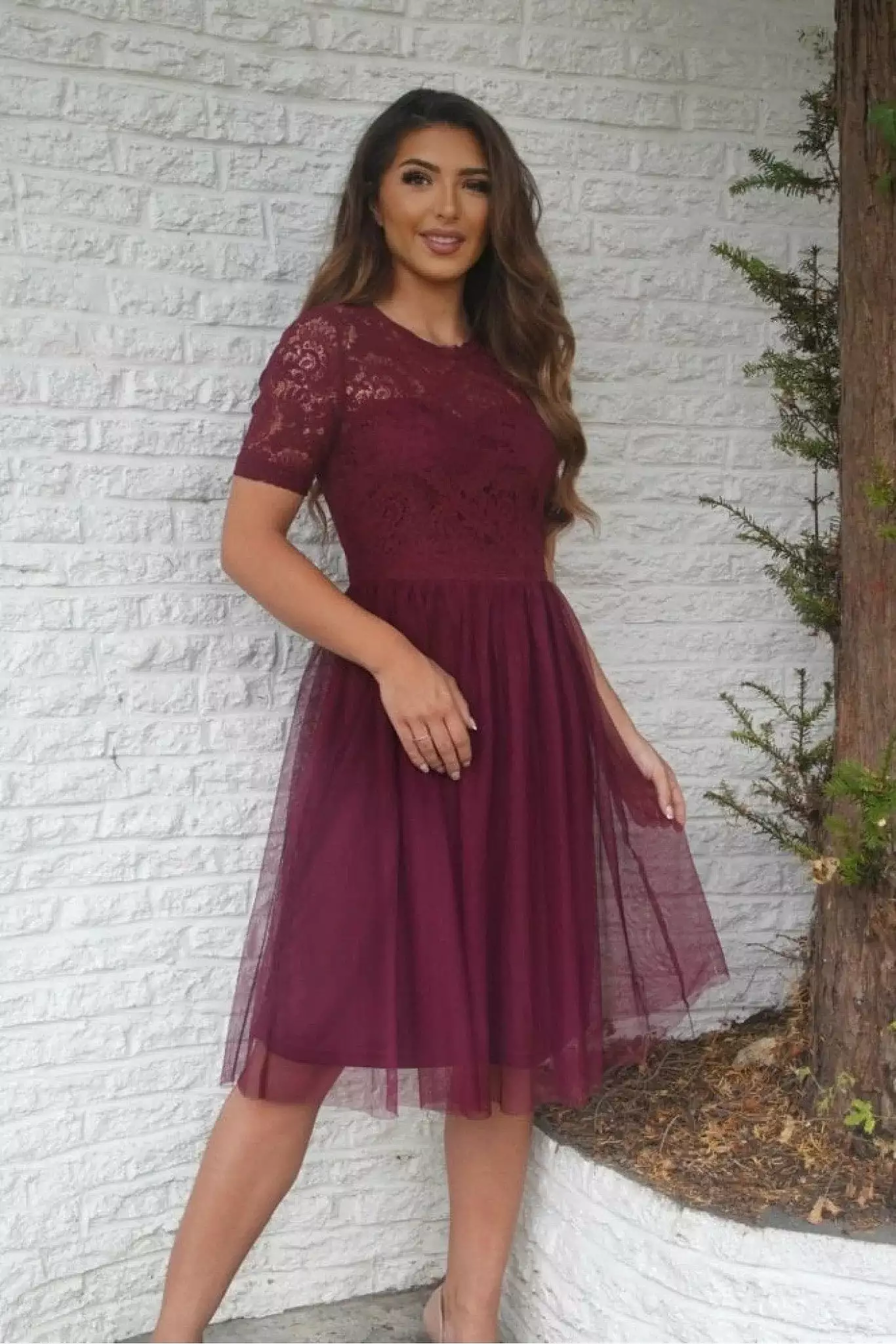 Double Second Lace Dress With Tulle Skirt