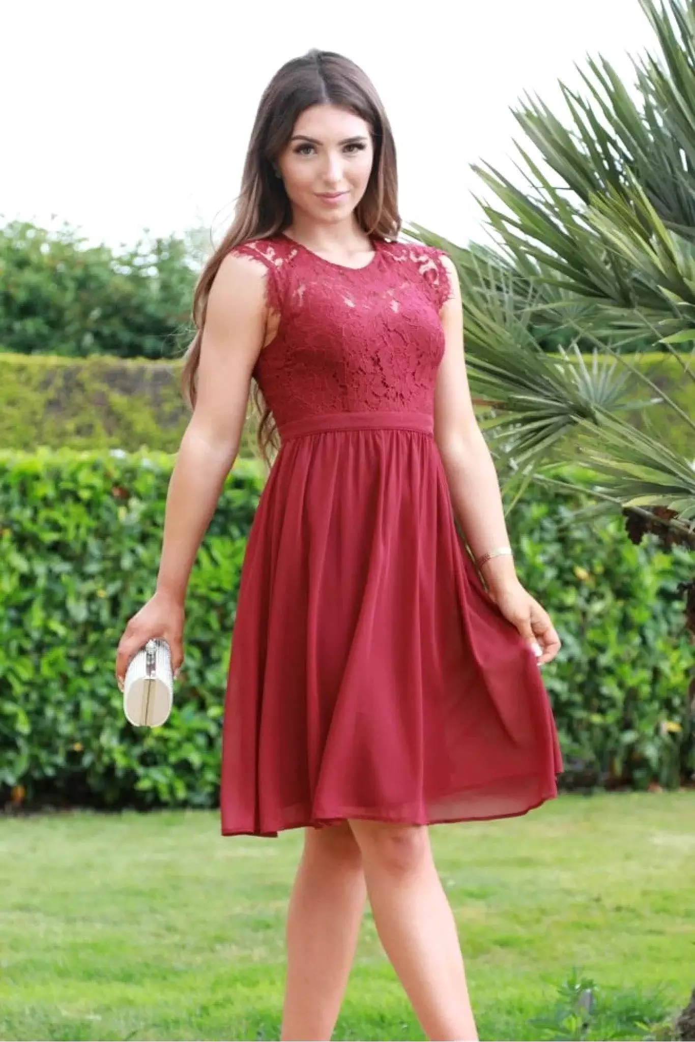 Double Second Red Scallop Edge Sleeveless Lace Dress