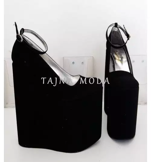 Emilia Ankle Strap Black Wedge Heel Platform High Heels Shoes