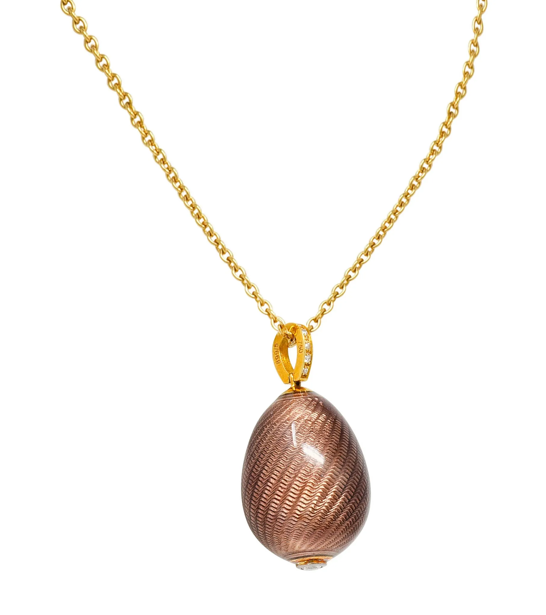 Faberge Diamond 18 Karat Gold Enamel Egg Drop Pendant Necklace