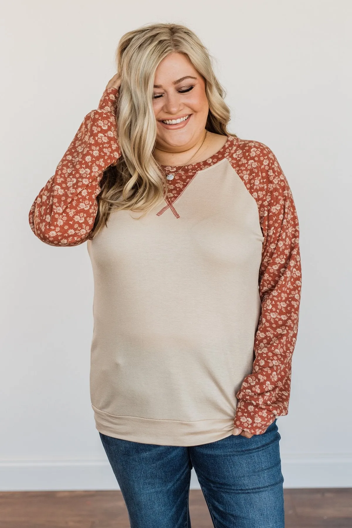 Feeling Cute Floral Long Sleeve Top- Oatmeal & Clay