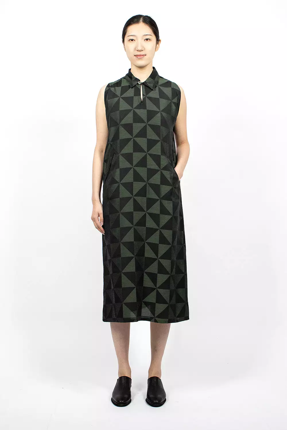 French Sleeve Dress Green/Windmill Jacquard