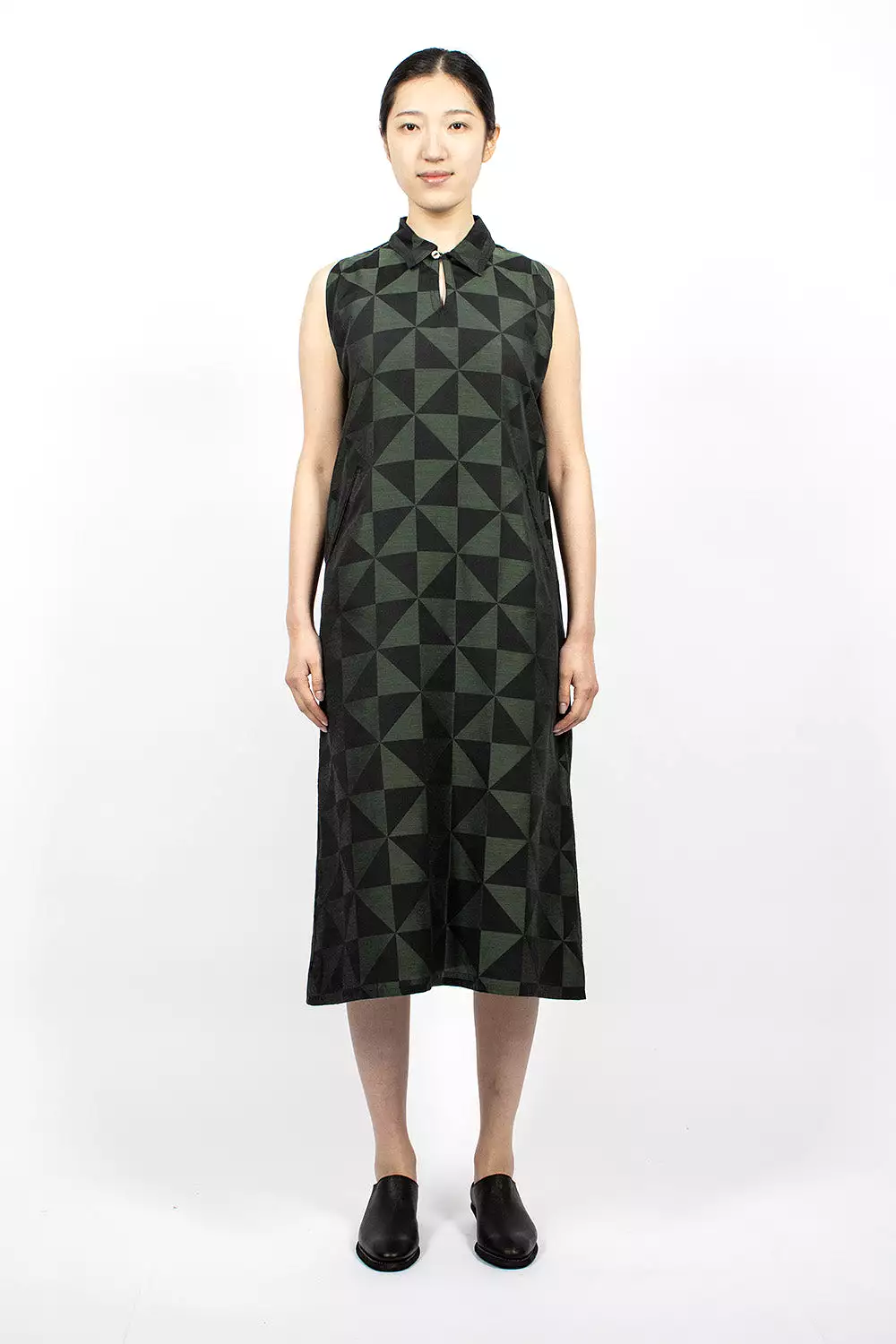 French Sleeve Dress Green/Windmill Jacquard