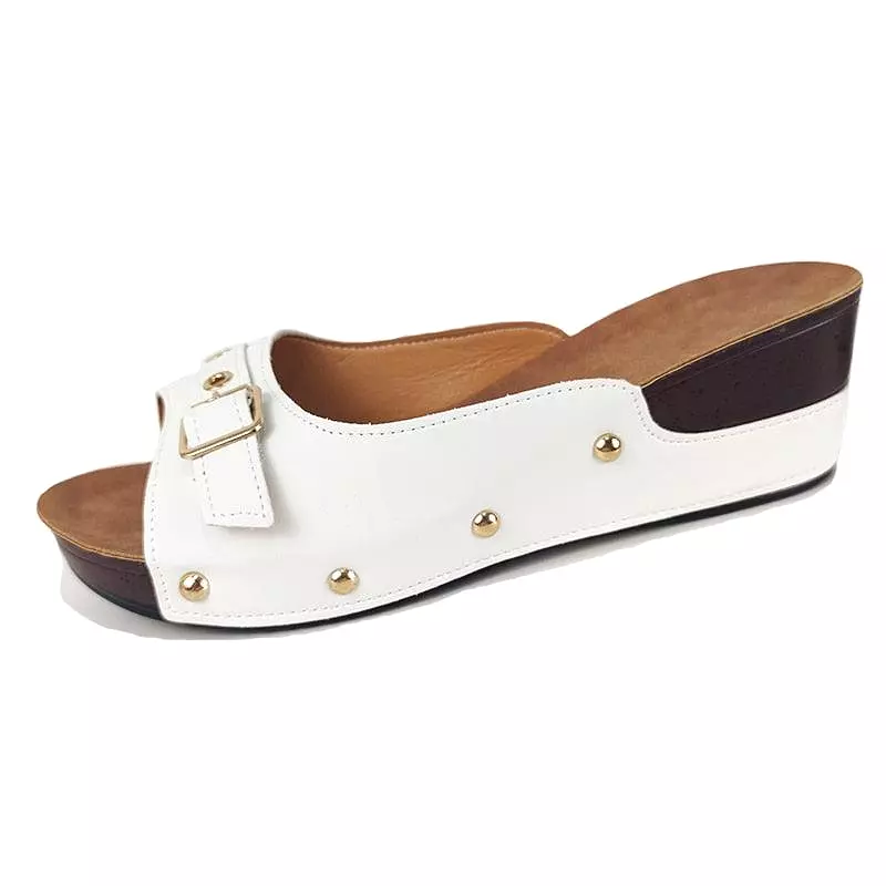 Front Buckle Low Wedge Sandals