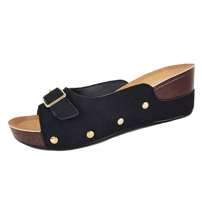 Front Buckle Low Wedge Sandals