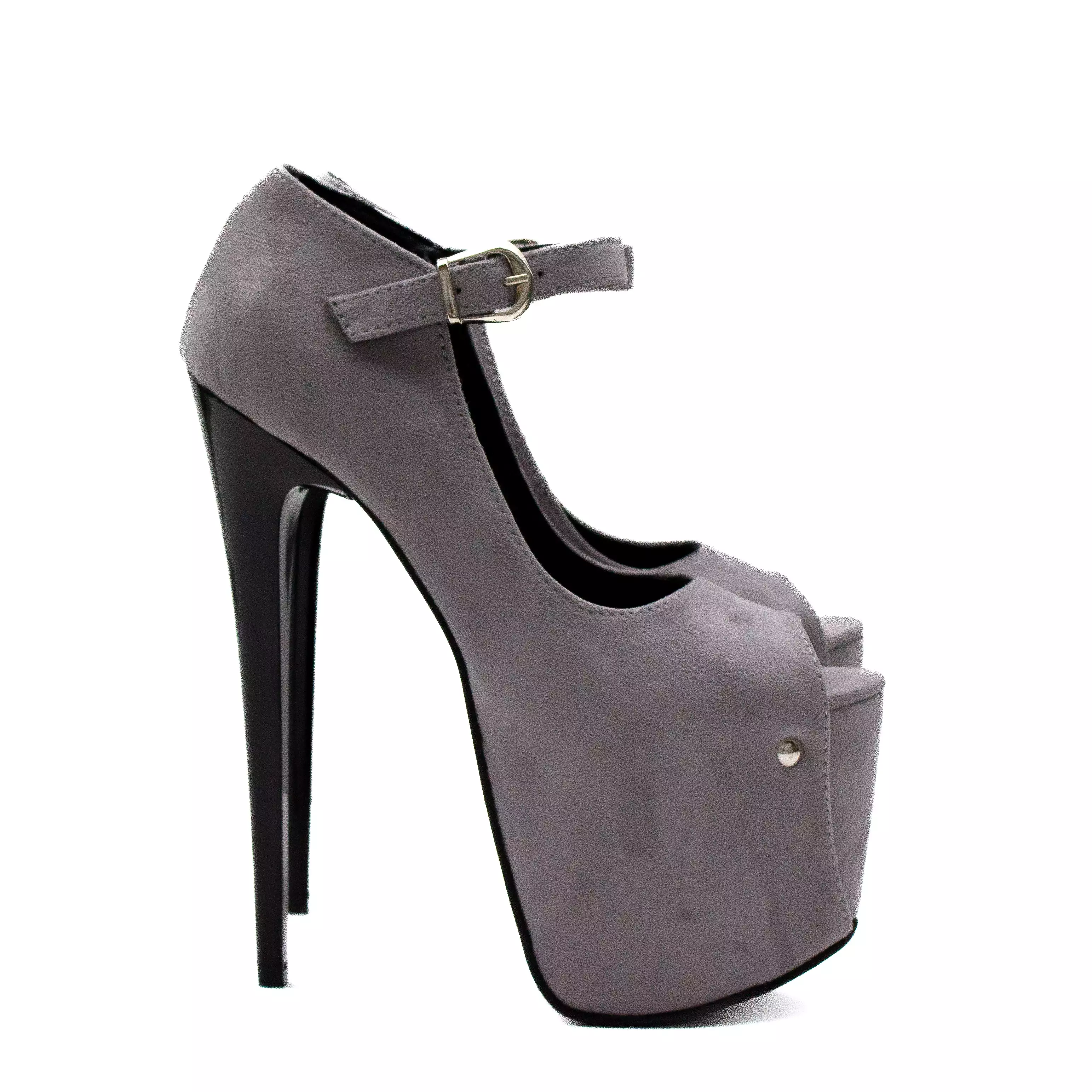 Gray Suede Peep Toe Platform Heels