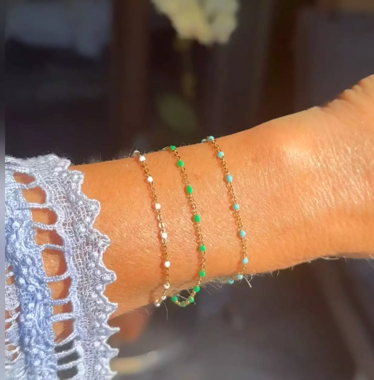 Green Enamel Beaded Bracelet