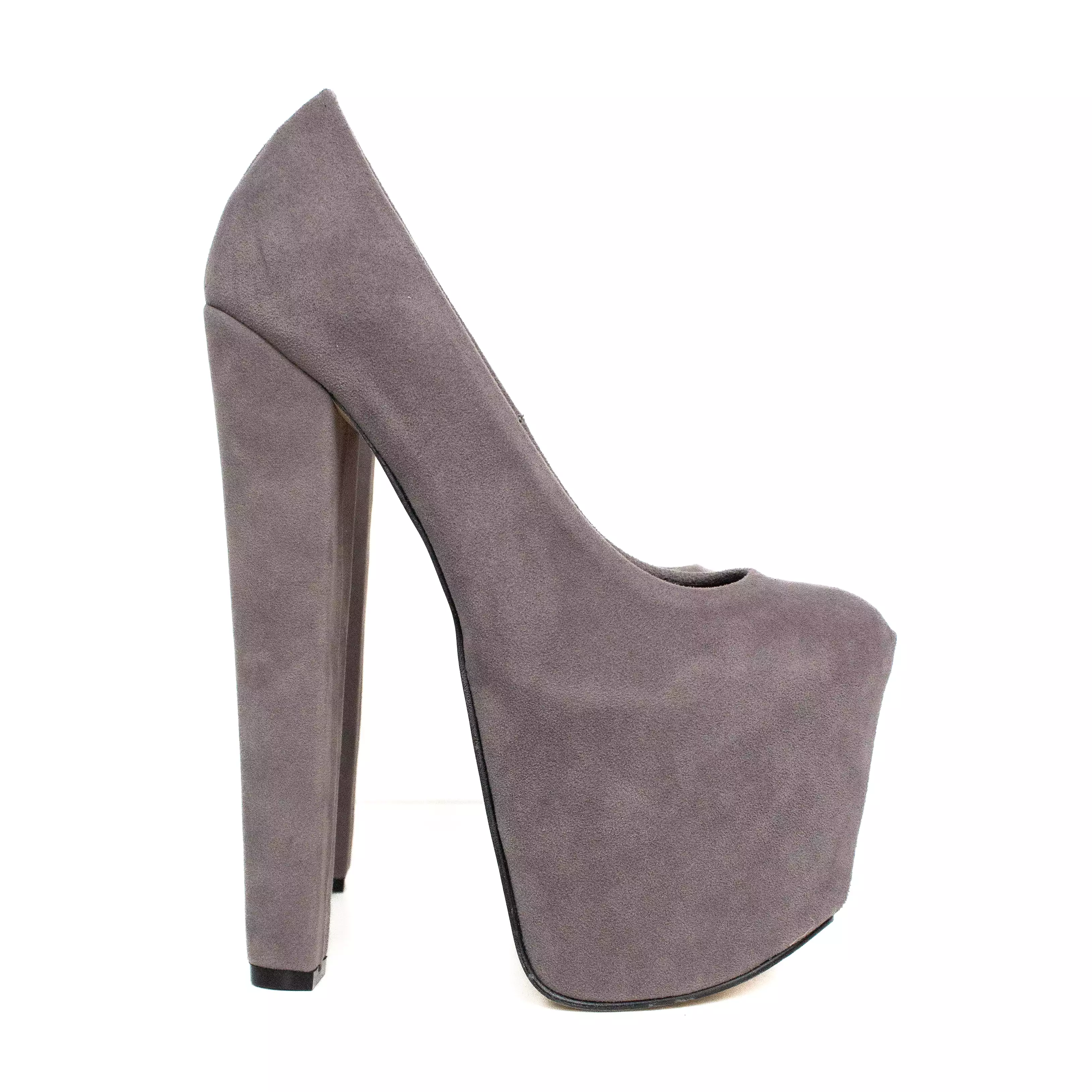 Grey Faux Suede Platform Chunky Heels