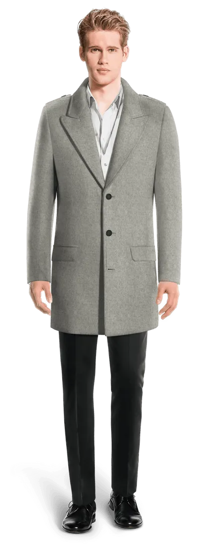 Grey Peak Lapel Chesterfield Coat with epaulettes