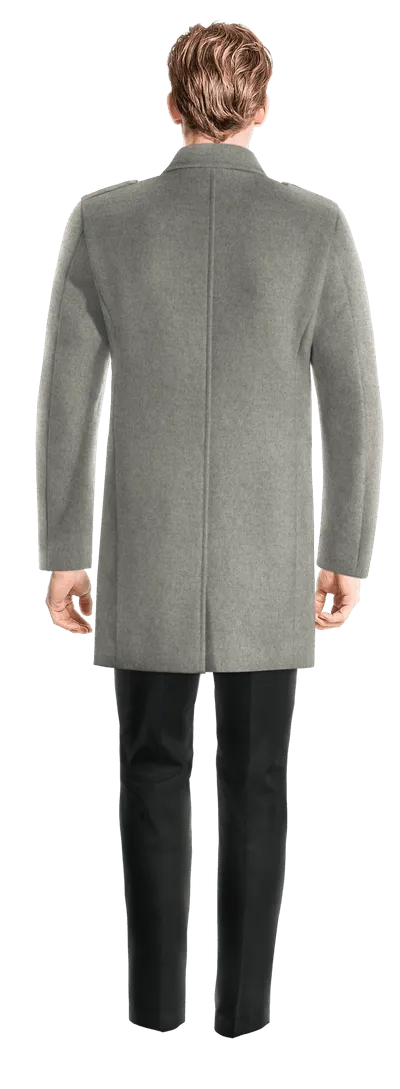 Grey Peak Lapel Chesterfield Coat with epaulettes