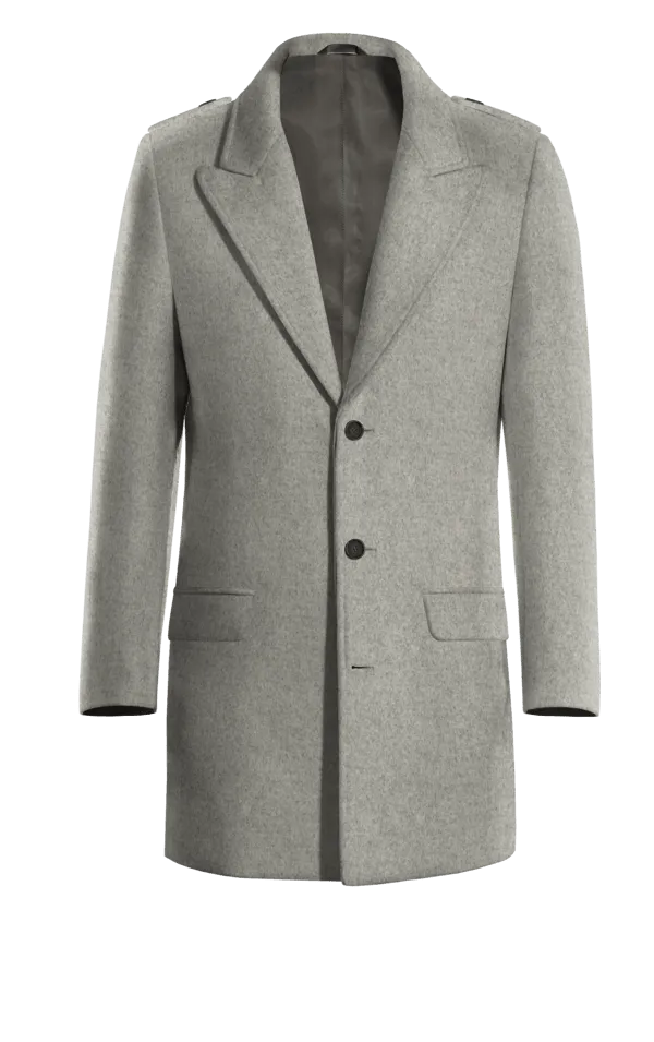 Grey Peak Lapel Chesterfield Coat with epaulettes