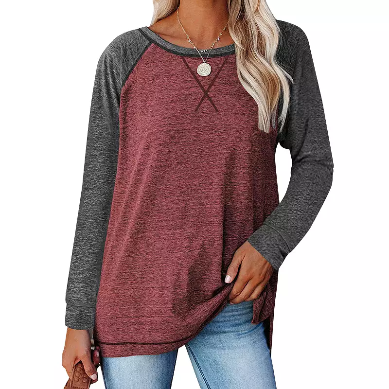 Haute Edition Women's Casual Fall Long Sleeve Top With Raglan Constrast Colorblock Sleeves