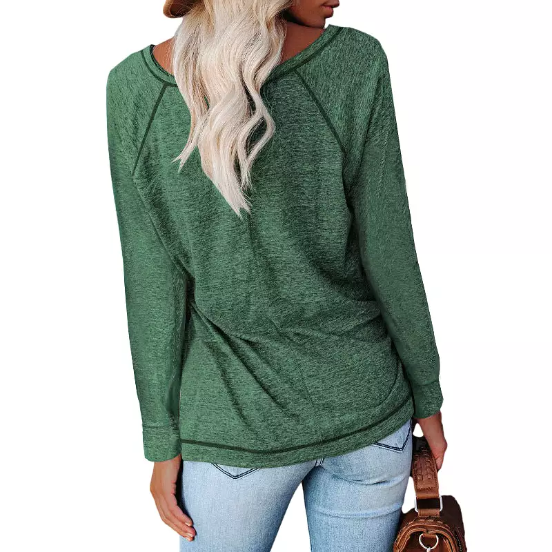 Haute Edition Women's Casual Fall Long Sleeve Top With Raglan Constrast Colorblock Sleeves