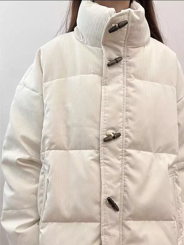 Horn Button Stand Collar Down Jacket Women's Winter New Loose Warm Cotton Jacket Trendy