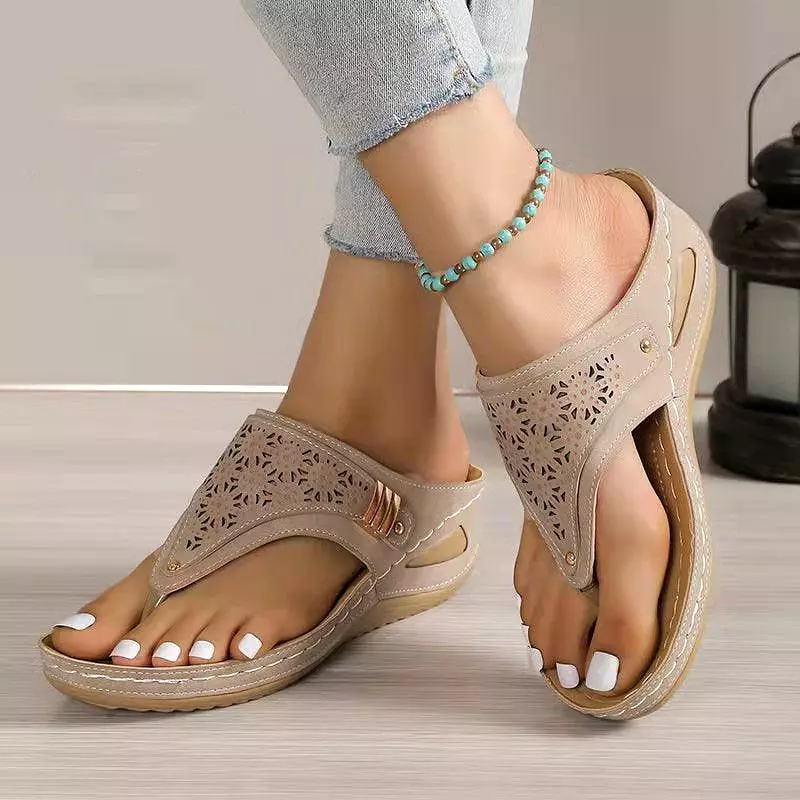 Layered Leather Wedge Sandals