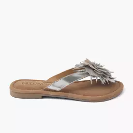 Lily Leren Dames Slippers Silver