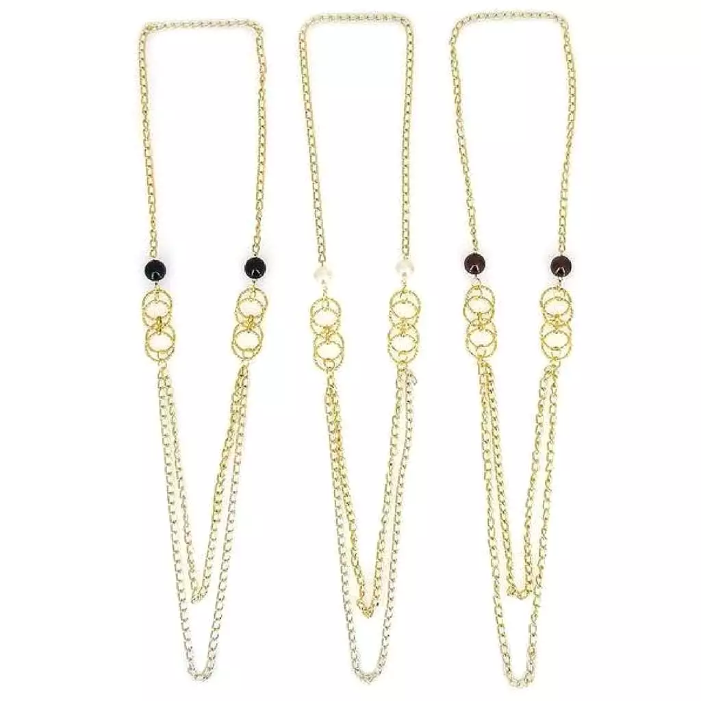 Long Gold Double Chain and Bead Necklace