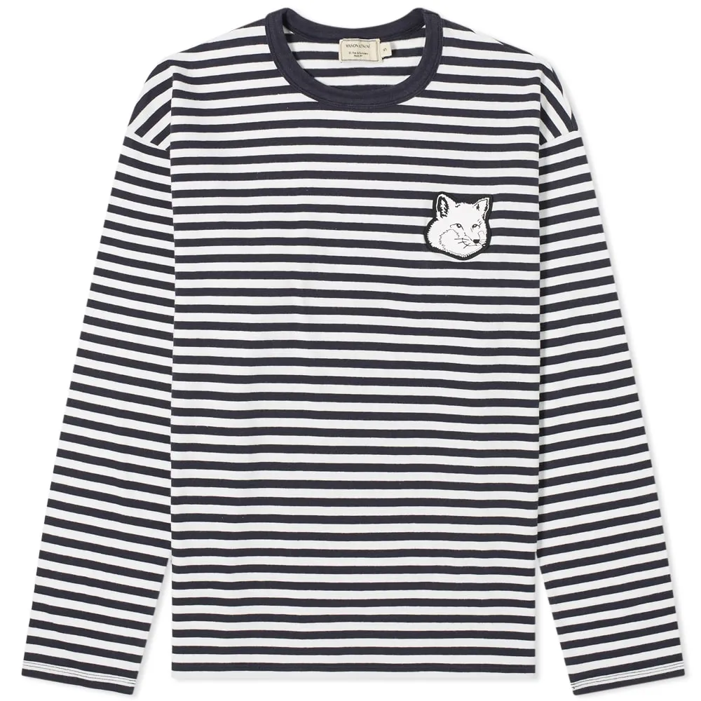 Maison Kitsuné Long Sleeve Large Fox Head Stripe T-ShirtDark Navy Stripe