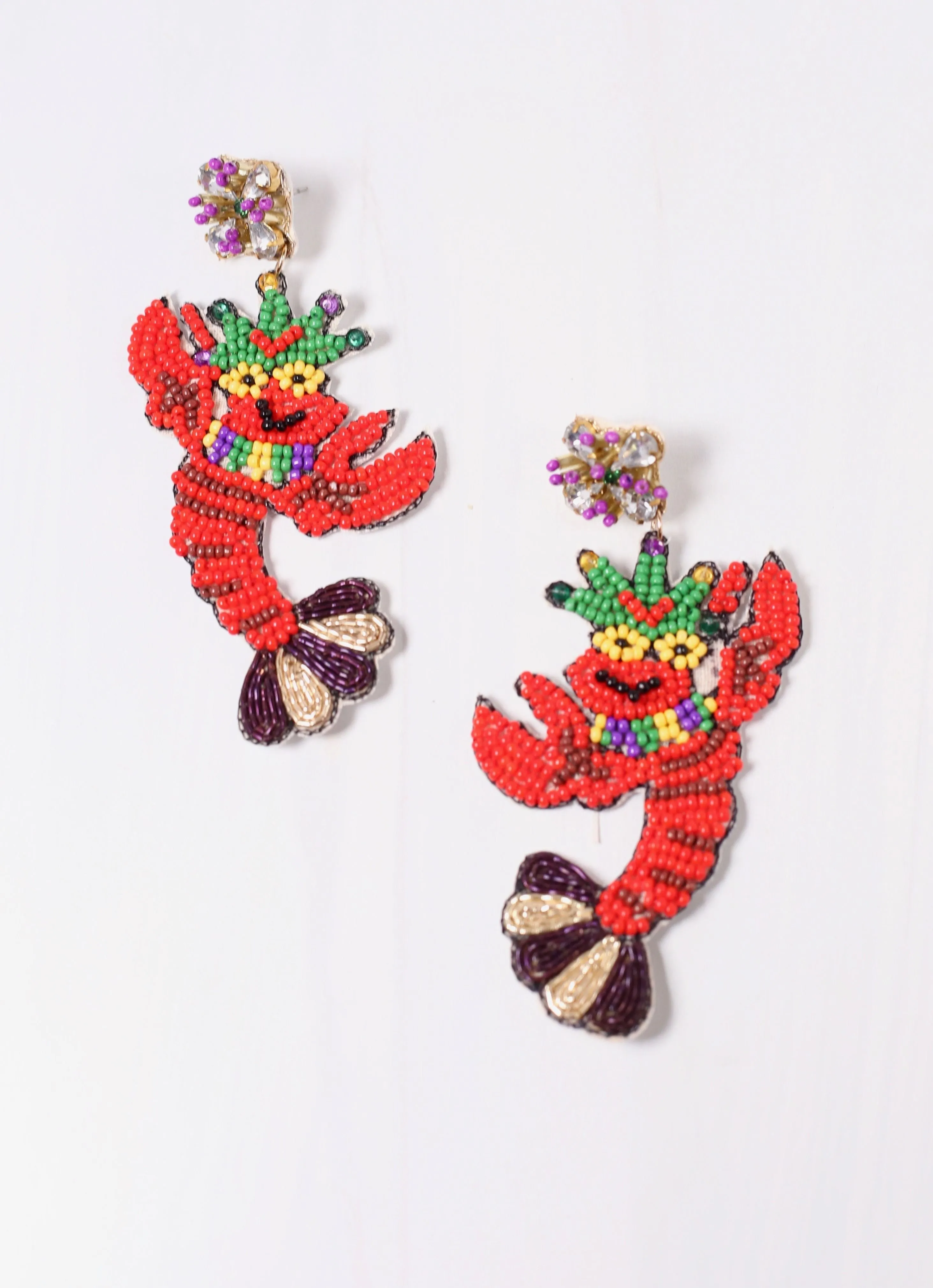 Mardi Gras Crawfish Boil Earring RED