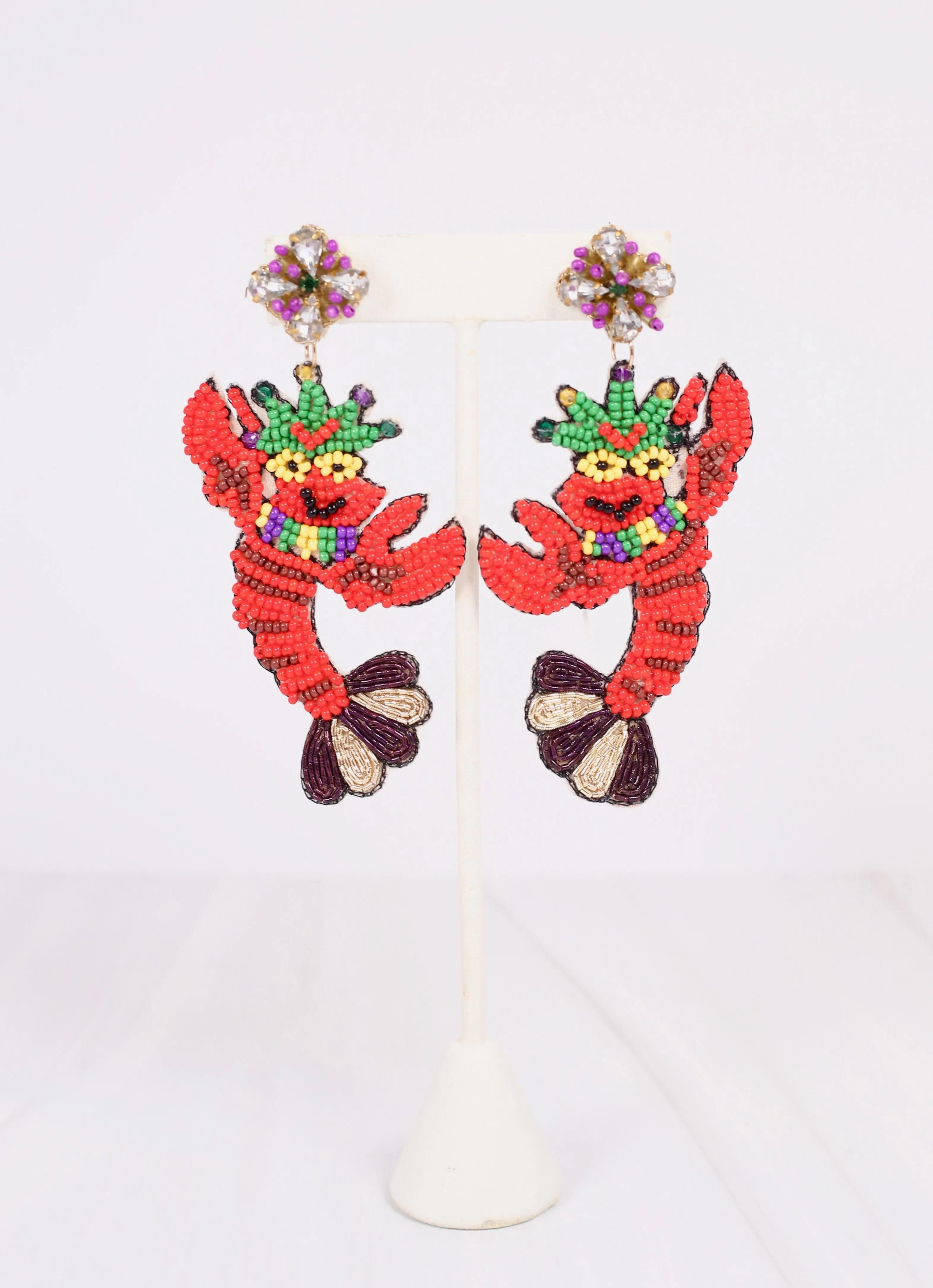 Mardi Gras Crawfish Boil Earring RED