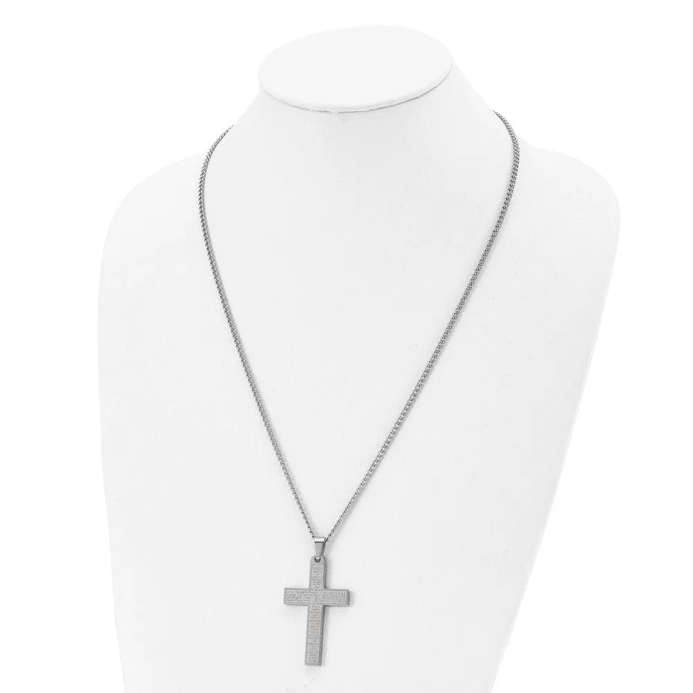 Men's Stainless Steel Large Lord's Prayer Cross Necklace, 24 Inch